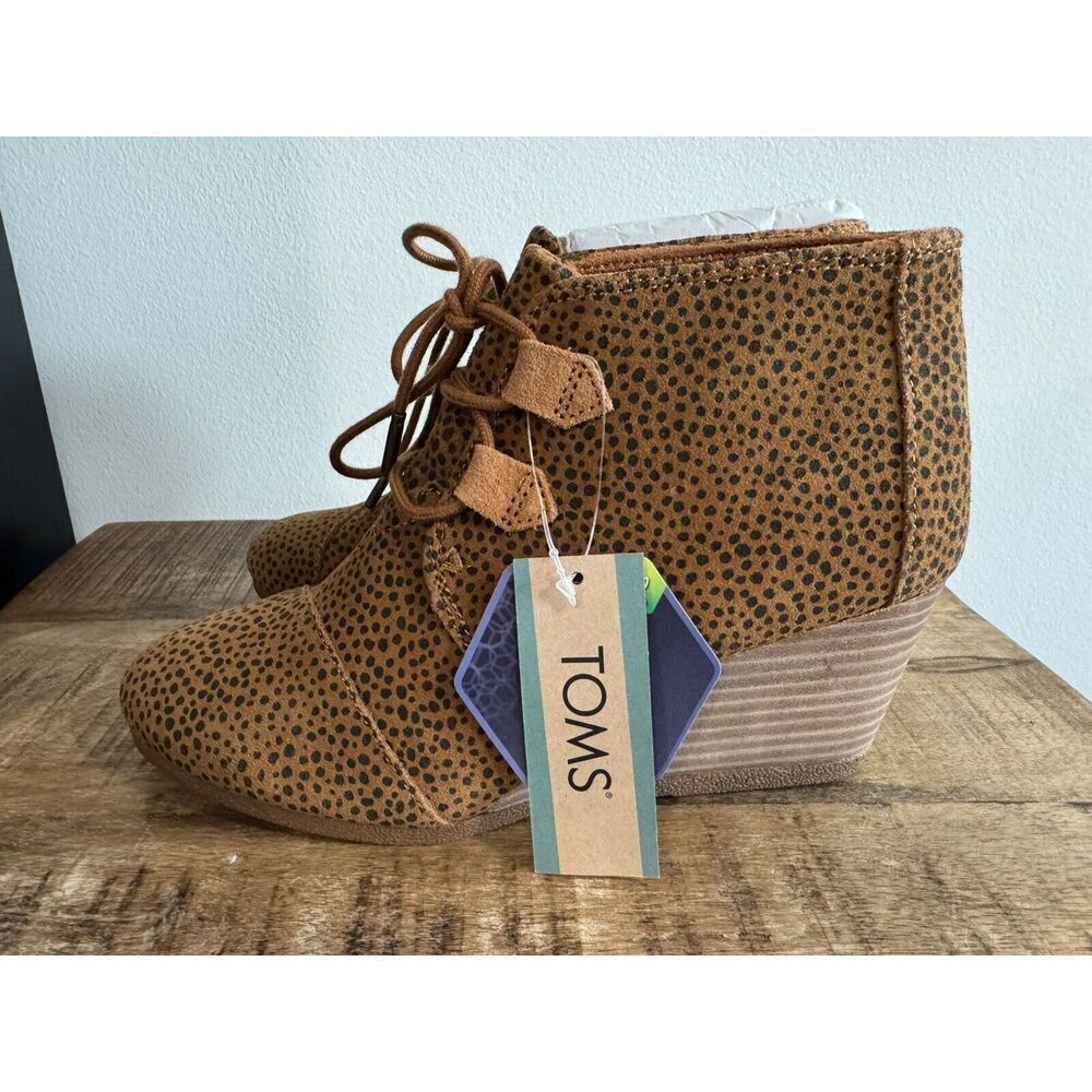 Toms Kala Desert Wedge Bootie Women 6.5 Brown Suede Animal Print Lace Up